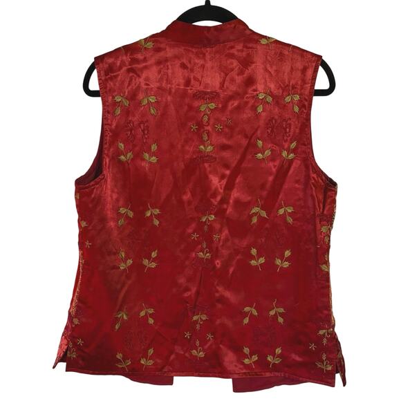 Patchwork Sleeveless Vest Asian Inspired Bohemian Red Artsy Romantic Small - Picture 3 of 8